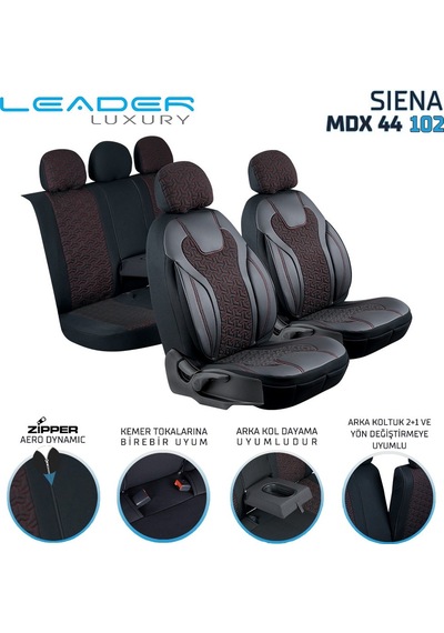 Mitsubishi Lancer Evolution Deri Detaylı Oto Koltuk Kılıfı Ön Arka Set Siyah Kırmızı Siena Seri Şhn