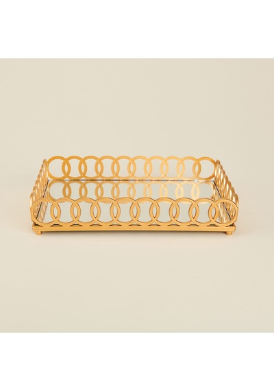 Deco Meander Aynalı Dekoratif Tepsi - Altın - 31x21 Cm