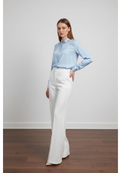 Pera Moda Yakası Taşlı Basic İç Göstermeyen Şık Gömlek Bebe Mavisi