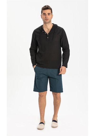 Şile Bezi Kapüşonlu Erkek Sweatshirt Siyah Syh