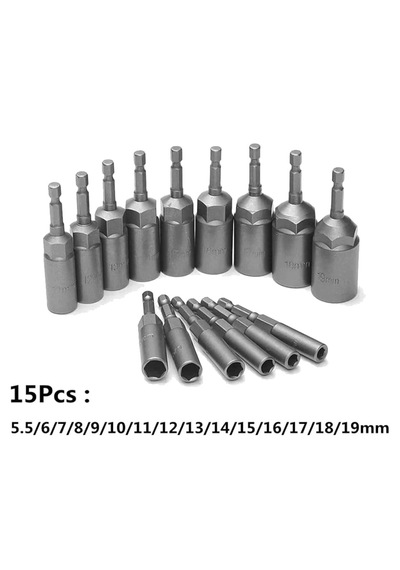 15 Parça Bits Saplı Lokma Seti Matkap Için 5,5 Mm - 19 Mm