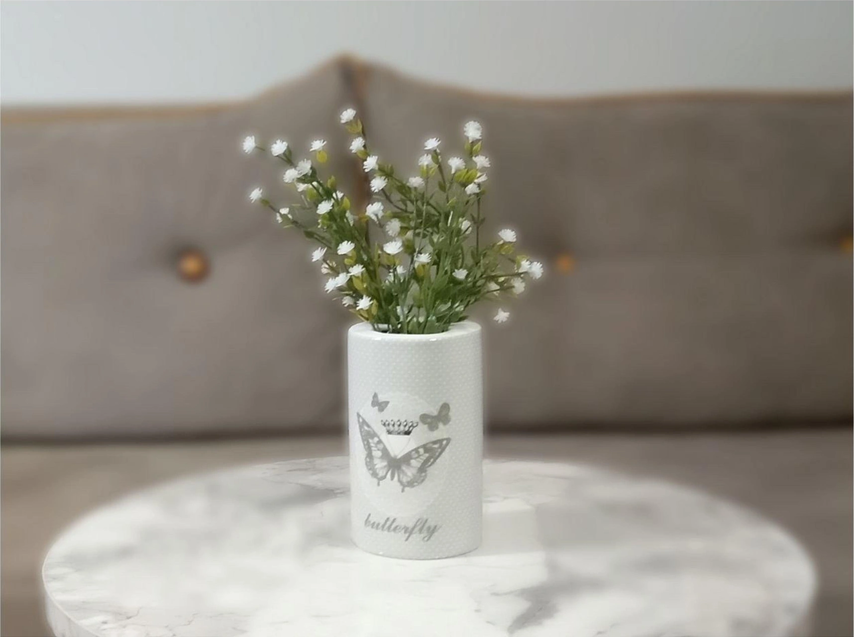 2 Adet Vazo Dahil,vazoda Çiçek,beyaz Yapay Çiçek,vazo Dekoratif Kelebek Desenli 7x7x16cm Çok Renkli