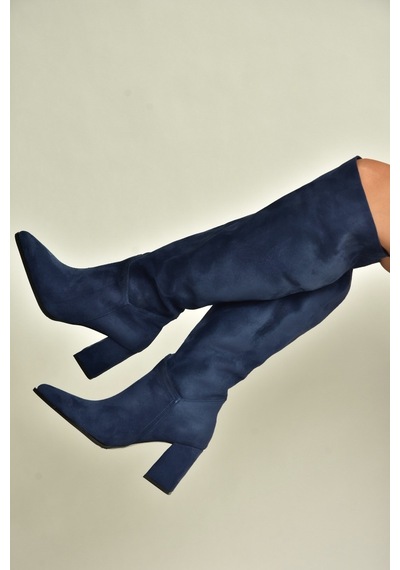Fox Shoes Z752123202 Lacivert Süet Kalın Topuklu Kadın Çizme