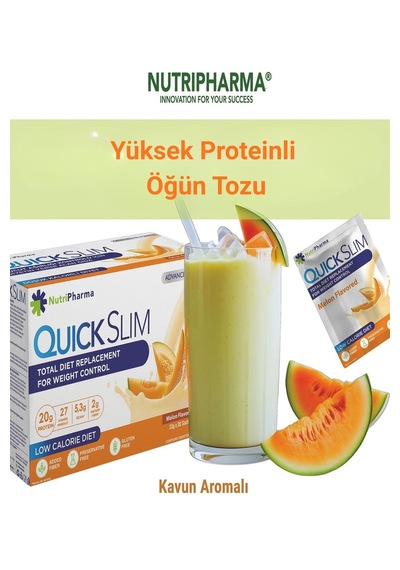 Nutripharma Quick Slim Whey Proteinli Öğün Tozu - Kavun Aromalı 30 Saşe + Shaker