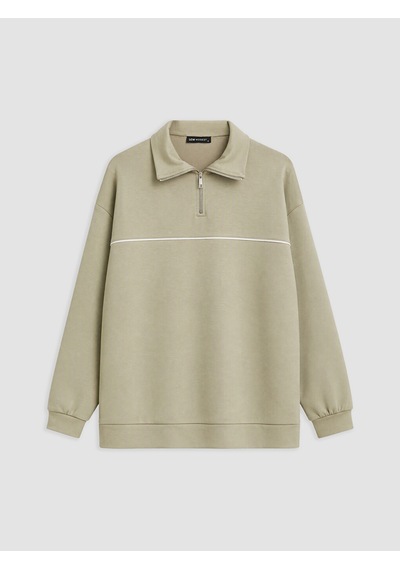 Lcw Modest Haki Soft Touch Oversize Kadın Sweatshirt Tunik