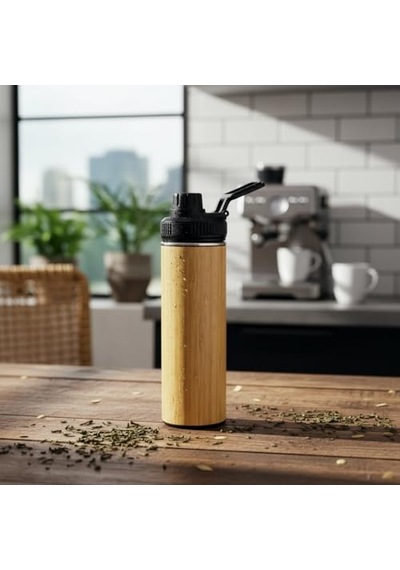450 Ml Bambu Kaplama Tabanlı Mat Siyah Çelik Termos - Sıcak Ve Soğuk Tutucu Sızdırmaz Seyahat Bardağı Mug Çok Renkli
