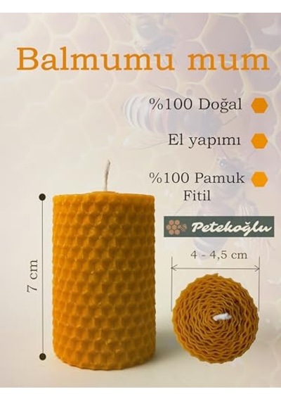 Petekoğlu Balmumu Mum Dekoratif Hediye Kutusu 4 Lü Set Doğal Petek Beeswax Candle Bal Kabağı Jüt Kumaş Enerji Sınıfı A 000 Açık Krem