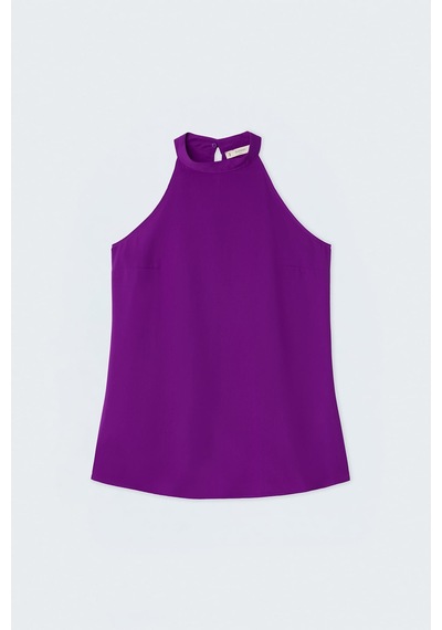 Sateen Halter Yaka Bluz - Mor-137732