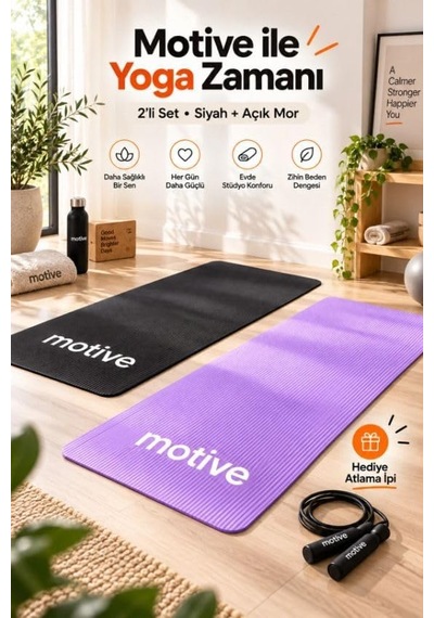 Yoga Ve Pilates Matı Seti, 2 Adet, 183 X 61 Cm, 10 Mm, Taşıma Askılı, Siyah Ve Açık Mor Genel