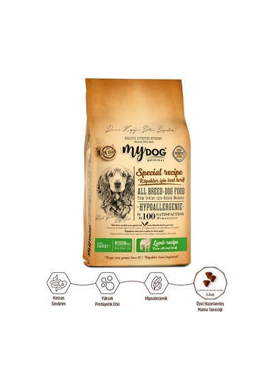 MyDog Original Az Tahıllı Kuzu Etli Orta Irklar İçin Köpek Maması 12kg