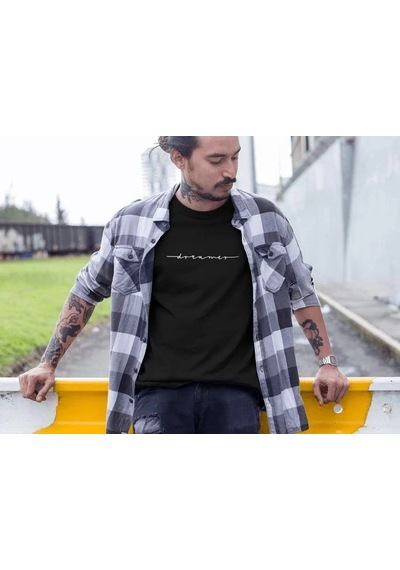 Erkek Tişört Yazlık Bisiklet Yaka Baskılı Kısa Kol T-shirt - Siyah