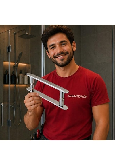 Tr Ayrıntıshop Metal Zamak Krom Parlak Cam Kapı Kulp 16cm Lik