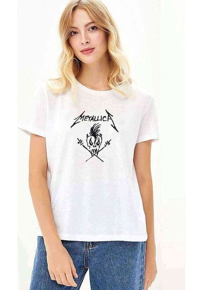 Metallica Baskılı Beyaz Kadın Tshirt (534284185)