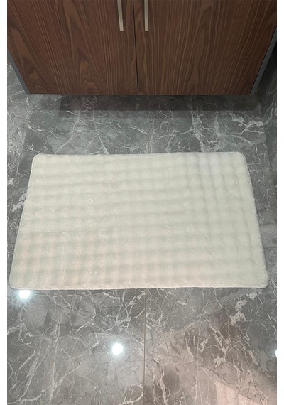Modern Bubble Yıkanabilir Kaymaz Peluş Banyo Paspası Halısı 2'li Klozet Takımı 60x100 + 50x60 Krem