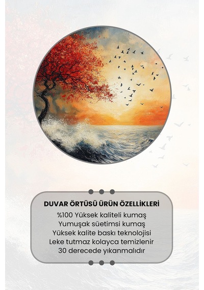 Kırmızı Ağaç Desenli Duvar Halısı Duvar Örtüsü Tapestry Süet Dokulu Kumaş
