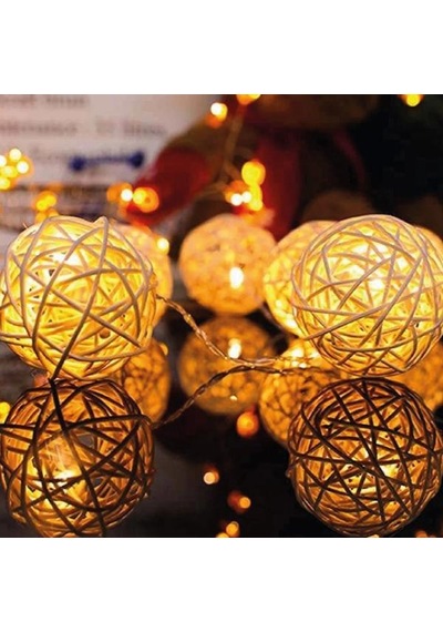 Orbus Rattan Top Led Işık Zinciri - Bej - 1,55 M Bej