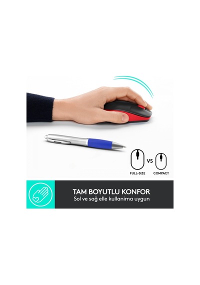 LOGITECH M191 KABLOSUZ 1000 DPI KIRMIZI MOUS   910-005910