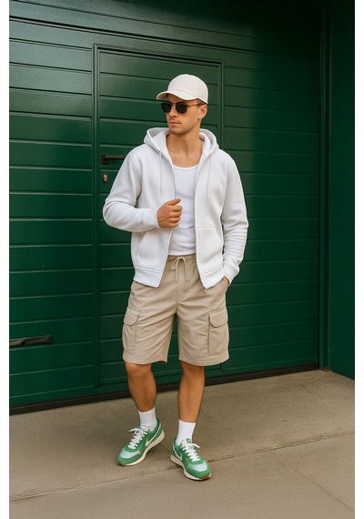 Erkek Fermuarlı Kapüşonlu Cepli İçi Polarlı Sweatshirt Çok Renkli