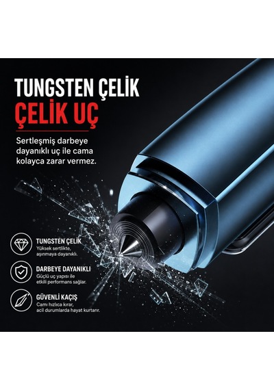 Polham 2in1 Araç İçi Acil Durum Cam Kırıcı Ve Emniyet Kemeri Kesici Tungsten Çelik Uçlu Güvenlik Aparatı