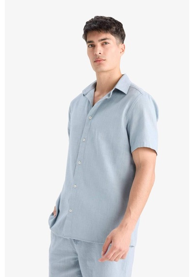 Defacto %100 Pamuk Regular Fit Polo Yaka Yazlık Kısa Kollu Gömlek D8613ax25smbe524 Mavi