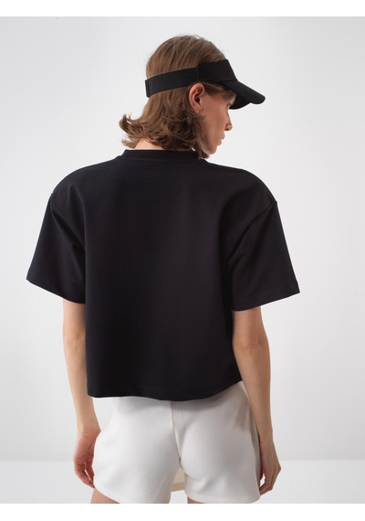 Xint Siyah Pamuk Dokulu Oversize Tişört 602459
