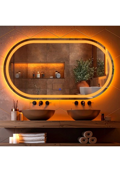 Ovanta Amber Led'li Lazer Kumlamalı Lavabo & Banyo Aynası Dokunmatik Sensörlü 70 X 40 Cm Turuncu