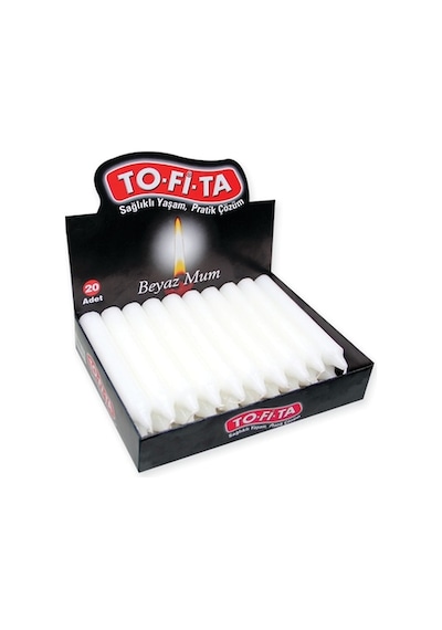 To-Fi-Ta Beyaz Mum Kalın 20'Li Ekonomik Paket - 1 Mum:14 Cm