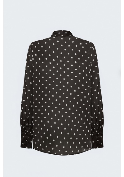 Sateen Puantiye Desenli Fularlı Gömlek - Kahve-138037