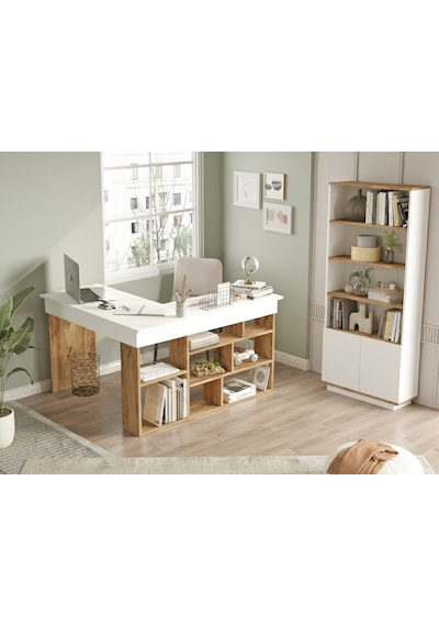 Robin Home Çalışma Masası + Kitaplık 2'li Set Çam- Beyaz Beyaz