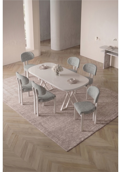 Opss 90x168 Beyaz Mdf Masa, Metal X Ayak, Metal Sandalye, 6 Kişilik Mutfak Masası Takımı Ve Yemek Masası Takımı Açık Gri Opss 90x168 Beyaz Mdf Masa, Metal X Ayak, Metal Sandalye, 6 Kişilik Mutfak Masası Takımı Ve Yemek Masası Takımı Açık Gri