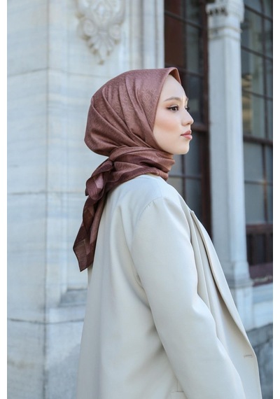 Eşarp - Premium Lux Original Monogram Eşarp İpek Vual, Yüksek Kalite, Hafif, Rahat, Şık, Scarf Kahverengi