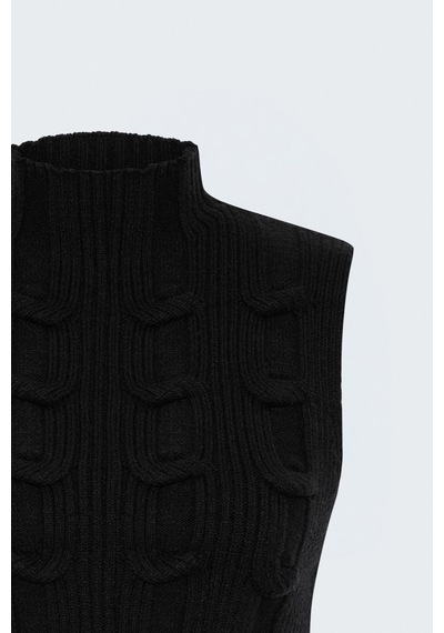 Sateen Örgülü Sıfır Kol Triko - Siyah-137959
