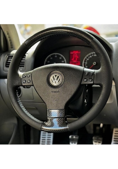Volswagen Golf 5-polo Araca Özel Dikmeli Direksiyon Kılıfı Microfiber Carbon-noktalı Siyah