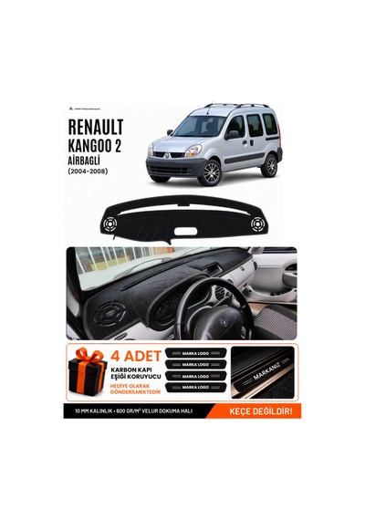 Renault Kangoo 2 Airbagli 2004-2008 Uyumlu Torpido Örtüsü, Torpido Kılıfı - Siyah