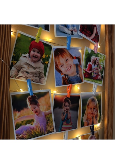 Ahşap Çerçeve Fotoğraf Çerçevesi Led Işıklı Ipli Renkli Mandallı Kahverengi