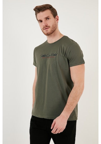Buratti Pamuklu Slim Fit Bisiklet Yaka Yazılı Erkek T Shirt 541Enjoy Haki