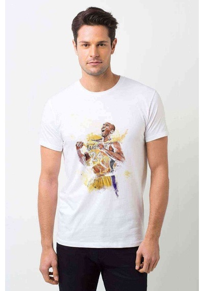 Lakers Basket Oyuncusu Basketbol Baskılı Beyaz Erkek Tshirt