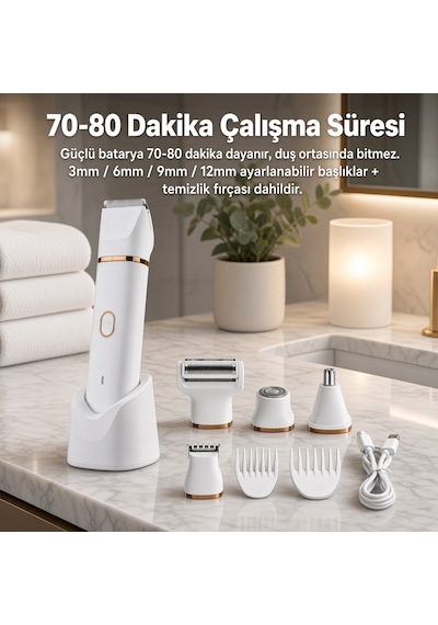 Wablow Yüz Saç Vücut IPX7 Su Geçirmez Seramik Bıçak Şarj Standl Vücut Tıraş Makinesi Series 5+1 Seti