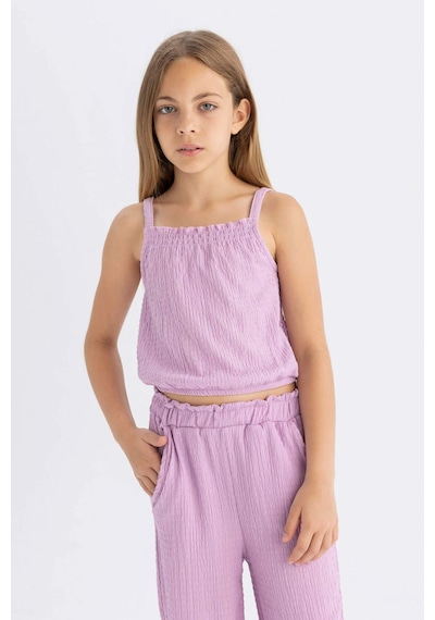 Defacto Kız Çocuk Elastik Yaka Askılı Bluz C5729A824HSPR342 Mor
