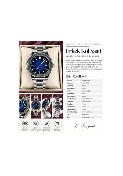 Patek Philippe Lacivert Kadran Erkek Kol Saati Gümüş