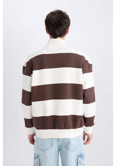 DeFacto Boxy Fit Fermuarlı Dik Yaka Çizgili Sweatshirt C7045AX24AUBN497 Kahve Kahverengi DeFacto Boxy Fit Fermuarlı Dik Yaka Çizgili Sweatshirt C7045AX24AUBN497 Kahve Kahverengi