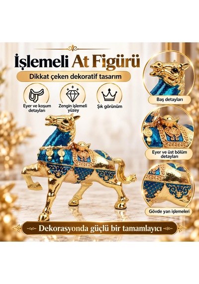 Lüks Alaşım Metal At Figürlü Kapaklı Dekoratif Küllük Ve Takı Saklama Kutusu Metal Biblo 25 X 20 Cm 78184033
