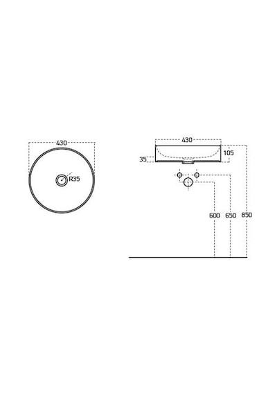 Lucco Lucente 43 CM Tezgah Üstü Oval Lavabo Beyaz
