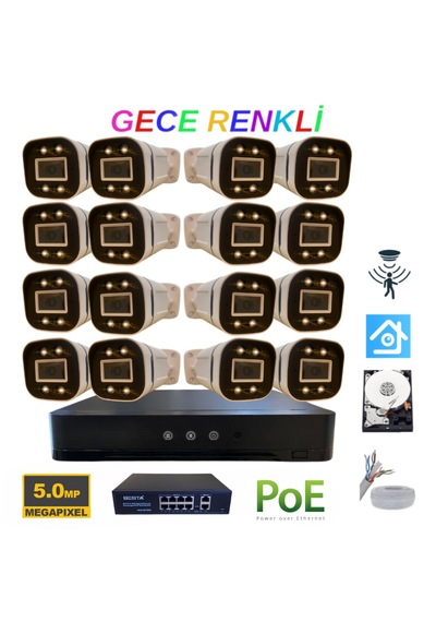 5mp 1440p Warm Led 16 Kameralı 1tb Hdd Güvenlik Kamerası Seti