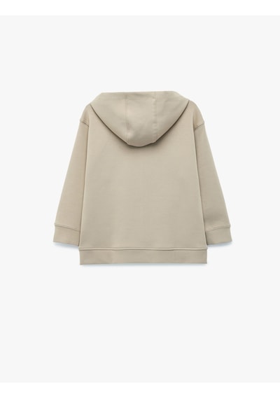 Koton Pamuklu Uzun Kollu Kapşonlu Fermuarlı Sweatshirt Bej 6skb10481tk Ekru