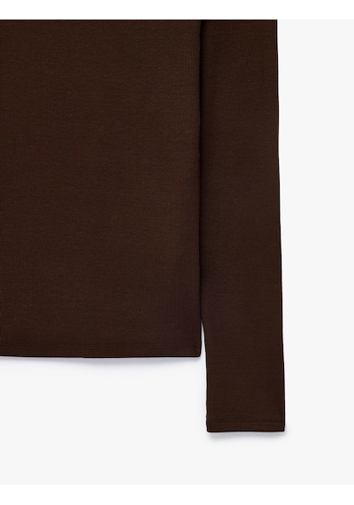 Koton Modal Kumaş Slim Fit Bisiklet Yaka Uzun Kollu Tişört Kahverengi 7wak50046ek Kahve