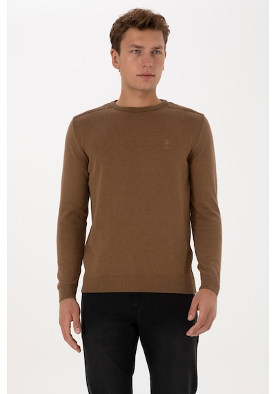 U.S. Polo Assn. Erkek Slim Fit Bisiklet Yaka Haki Melanj Basic Kazak 50307779-VR125