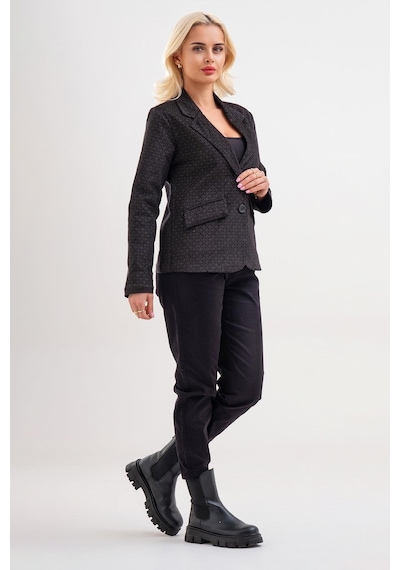 Bold & Young Kadın Baskılı Kadife Blazer Ceket Likralı Pamuklu Kumaş, Astarlı, Çift Cepli Siyah Desenli Bold & Young Kadın Baskılı Kadife Blazer Ceket Likralı Pamuklu Kumaş, Astarlı, Çift Cepli Siyah Desenli