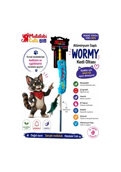 Matatabi Cats Worm Alüminyum Saplı Kedi Oltası Matatabi,çıngırak Ve Özel Hışırtı İçerir.özel Kumaş
