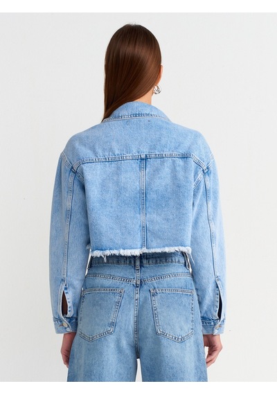 Dilvin Crop Denim Ceket Mavi